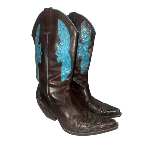 BCBGirls BCB Cowboy Boots Leather & Snake Skin W/ Turquoise Studded Size 10B - Picture 1 of 5